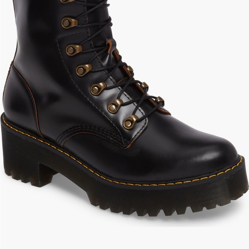 Dr. Martens Black Leather Combat Boots with Brown Accents